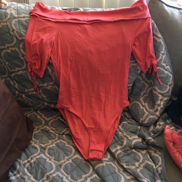 TOPSHOP BODYSUIT Coral Bandeau Off The Shoulders - Picture 6 of 8